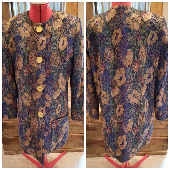 Vtg floral tapestry coat duster sz M Doncaster Custom - Picture 1 of 5